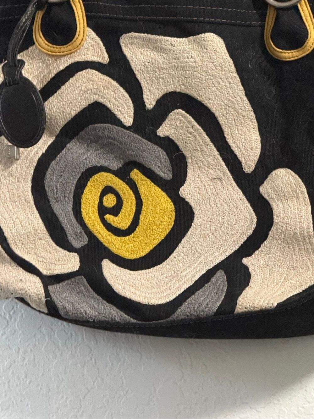 Vintage Fossil Cloth Embroidered Floral Handbag purse bag 17x13 - Picture 2 of 6